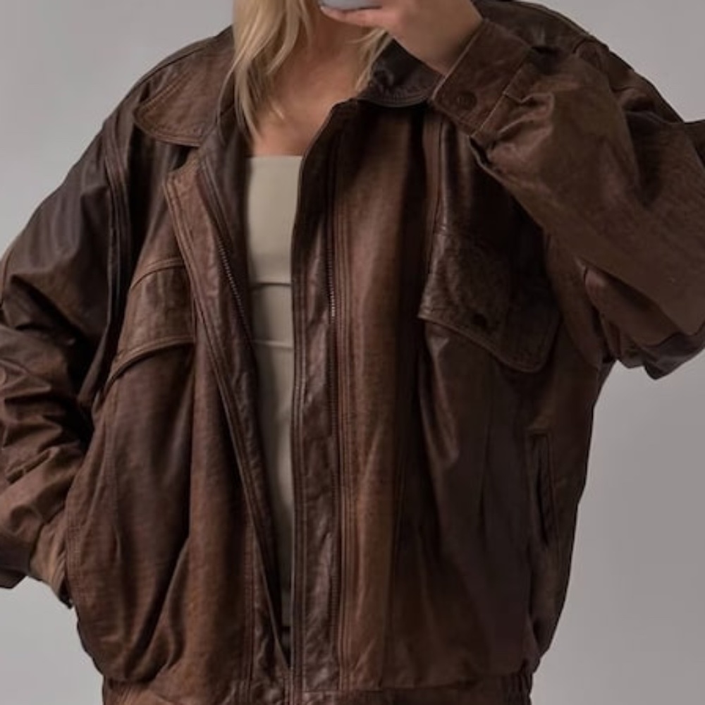 Handmade Brown Lambskin Leather Bomber Jacket